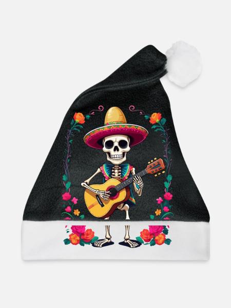 Mexikanischer Mariachi Skelett Gitarrist - Weihnachtsmütze - Schwarz/Weiß