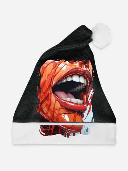 Zeitgenössische Cartoon-Lippen - Weihnachtsmütze - Schwarz/Weiß - Vorne