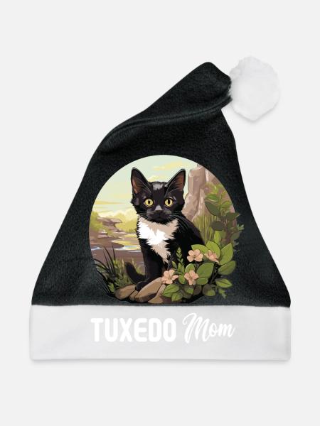 Tuxedo Kätzchen Tuxedo Katze - Weihnachtsmütze - Schwarz/Weiß