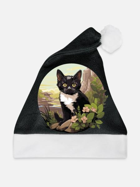 Tuxedo Kätzchen Tuxedo Katze - Weihnachtsmütze - Schwarz/Weiß