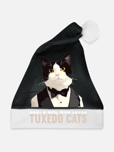 Tuxedo Kätzchen Tuxedo Katze - Weihnachtsmütze - Schwarz/Weiß - Vorne
