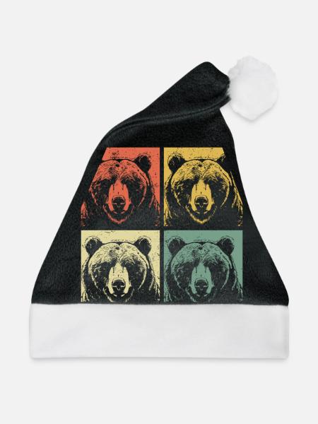 Grizzlybär Braunbär - Weihnachtsmütze - Schwarz/Weiß