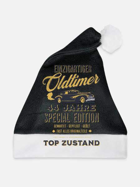 44. Geburtstag Oldtimer TOP ZUSTAND - Weihnachtsmütze - Schwarz/Weiß - Vorne