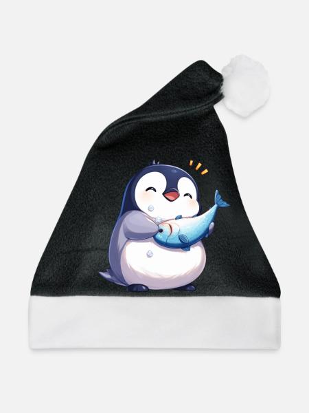 Pinguin Kawaii Pinguin Niedlich - Weihnachtsmütze - Schwarz/Weiß