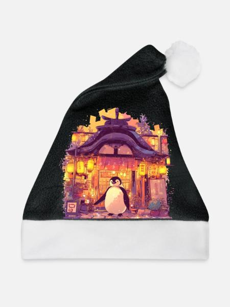 Pinguin Laternenfest Japanischer Pinguin Niedlich - Weihnachtsmütze - Schwarz/Weiß