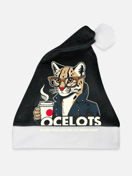 Ozelot Wild Cat Exotic Pets Jungle Big Cat - Weihnachtsmütze - Schwarz/Weiß - Vorne