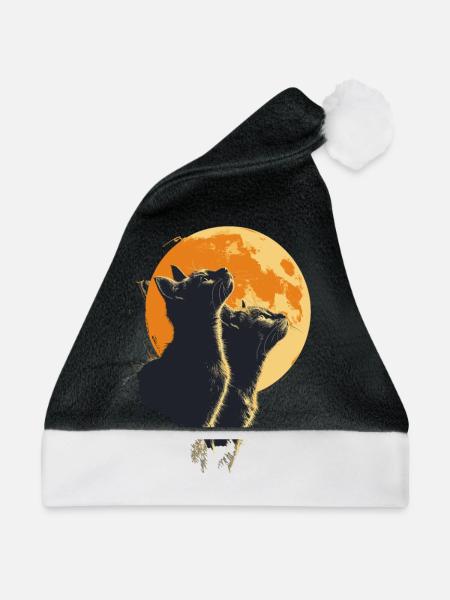 Bezaubernde Katzen mit Mond für alle - Weihnachtsmütze - Schwarz/Weiß - Vorne