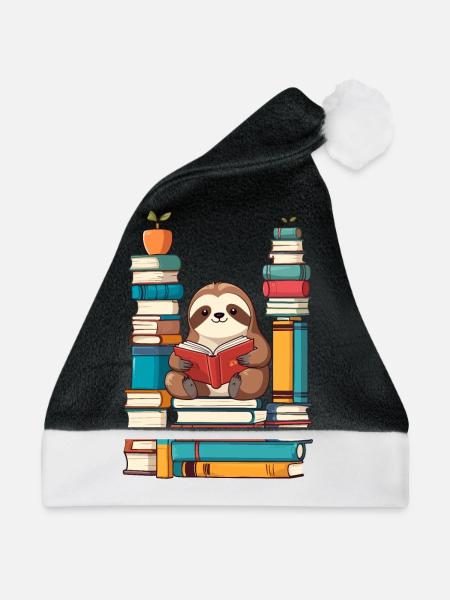 Lustiges Buchliebhaber Faultier - Weihnachtsmütze - Schwarz/Weiß