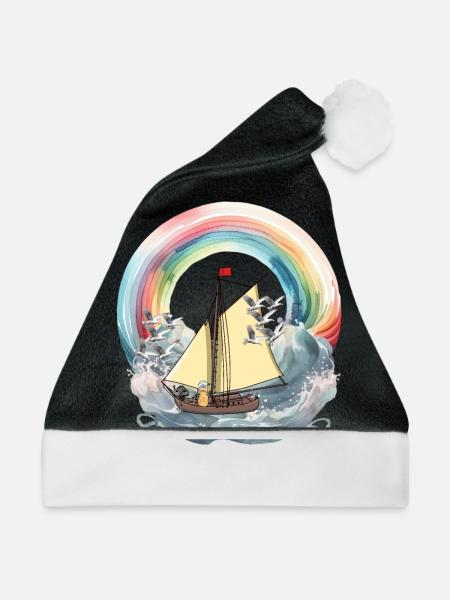 Erdnuss maritim Segelschiff Schiff Schiffe Boot - Weihnachtsmütze - Schwarz/Weiß