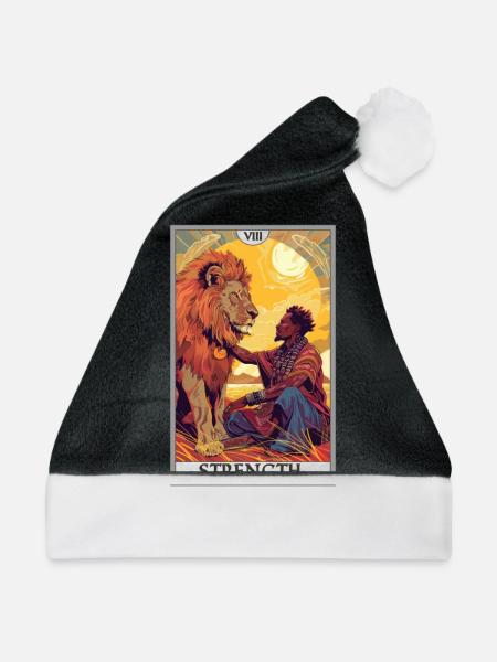 Tarotkarten Tarotkarte Strength Kraft - Weihnachtsmütze - Schwarz/Weiß