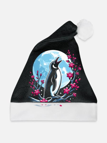 Pinguin Japan Cherry Blossom Moon - Weihnachtsmütze - Schwarz/Weiß