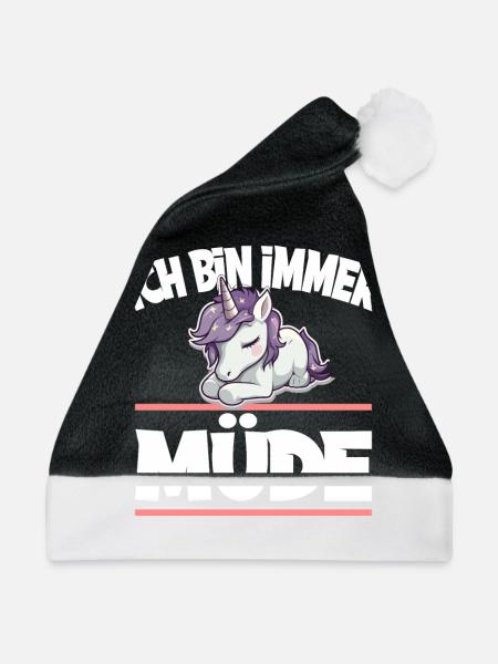 Ich Bin Immer Müde Einhorn - Weihnachtsmütze - Schwarz/Weiß - Vorne