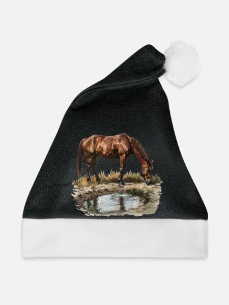 Pferd Am Wasserloch Reflektion Natur - Weihnachtsmütze - Schwarz/Weiß - Vorne