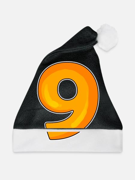 Zahl 9 - Neun - 9 Motiv - Weihnachtsmütze - Schwarz/Weiß - Vorne