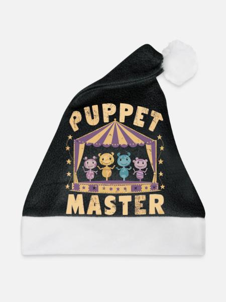 Retro Puppet Master Zirkus Thema - Weihnachtsmütze - Schwarz/Weiß - Vorne