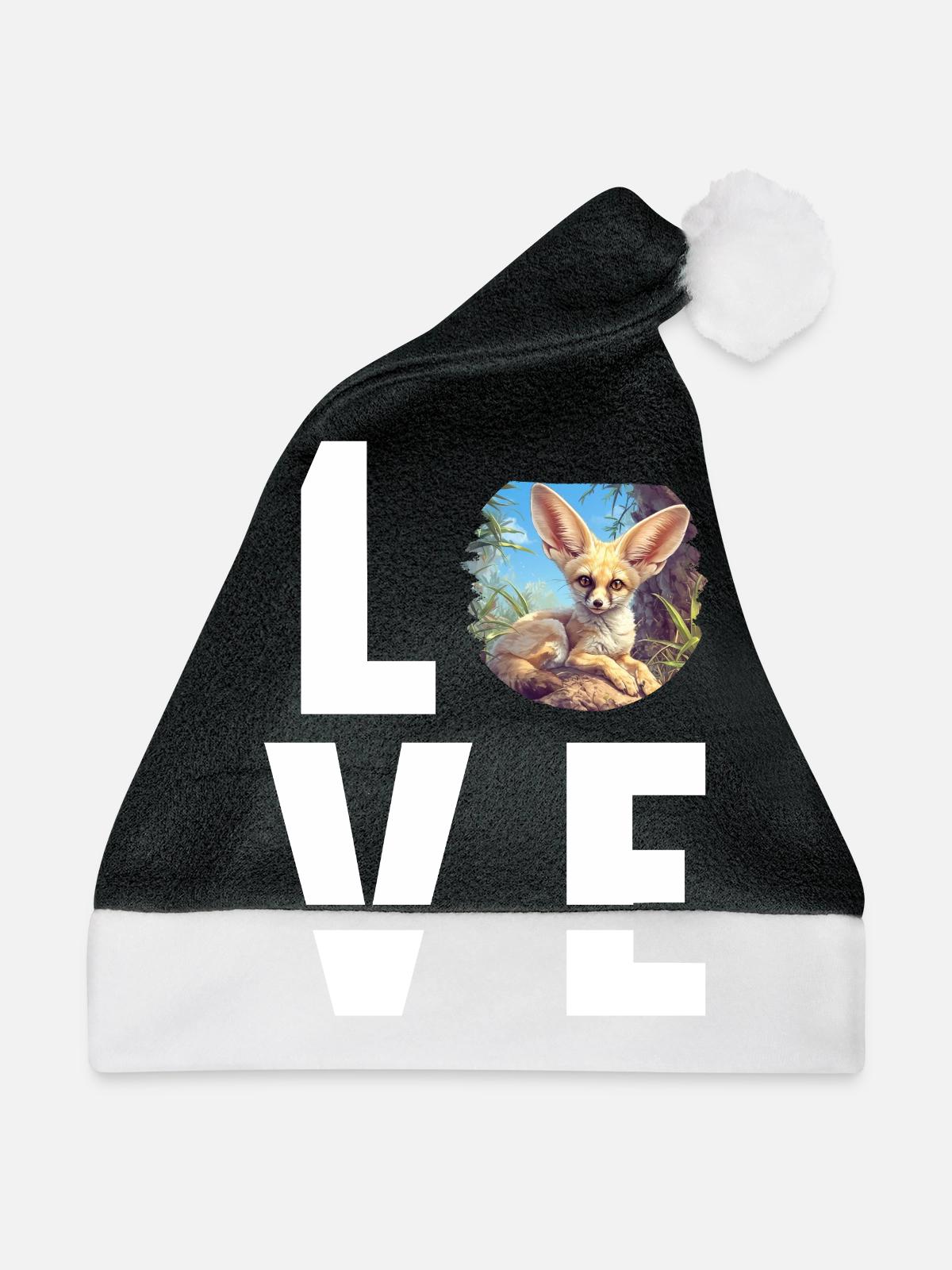 Fennec Fox Fenneks Fennek - Weihnachtsmütze - Schwarz/Weiß - Vorne
