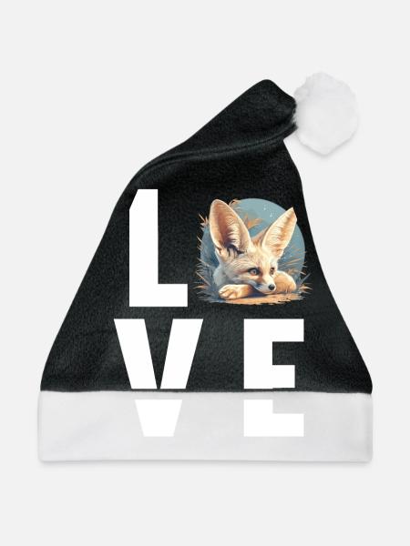 Fennec Fox Fenneks Fennek - Weihnachtsmütze - Schwarz/Weiß - Vorne
