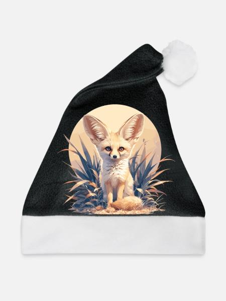 Fennec Fox Fenneks Fennek - Weihnachtsmütze - Schwarz/Weiß