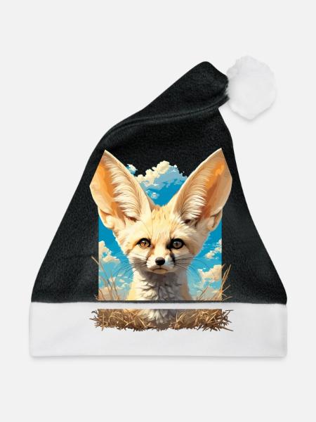 Fennec Fox Fenneks Fennek - Weihnachtsmütze - Schwarz/Weiß