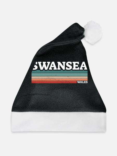 Swansea Wales Walisische Waliser - Weihnachtsmütze - Schwarz/Weiß - Vorne