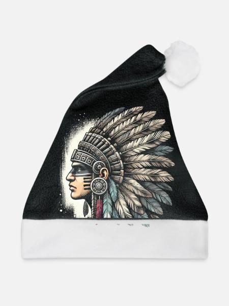 Aztekischer Krieger Mit Traditioneller - Weihnachtsmütze - Schwarz/Weiß