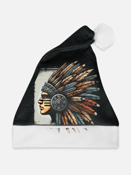 Aztekischer Krieger Mit Traditioneller - Weihnachtsmütze - Schwarz/Weiß