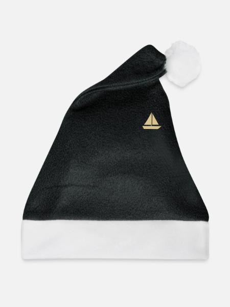 Minimalistisches Segeln Jolle Silhouette Kapitän - Weihnachtsmütze - Schwarz/Weiß - Vorne