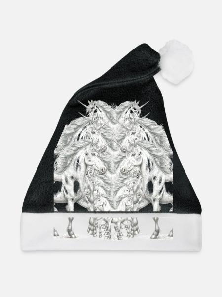 Einhorn Einhörner Fabelwesen Fabeltiere Fabel - Weihnachtsmütze - Schwarz/Weiß - Vorne