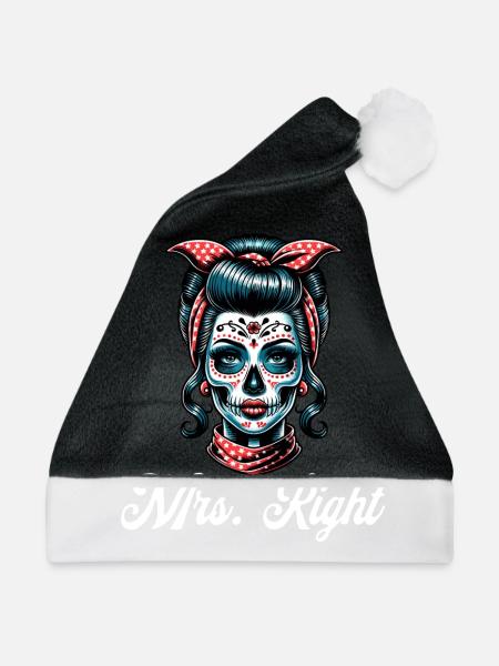 Mrs. Right Totenkopf Schminke Sugar Skull - Weihnachtsmütze - Schwarz/Weiß - Vorne