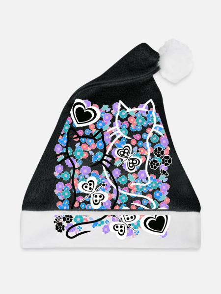 Retro Katze 60er - Weihnachtsmütze - Schwarz/Weiß