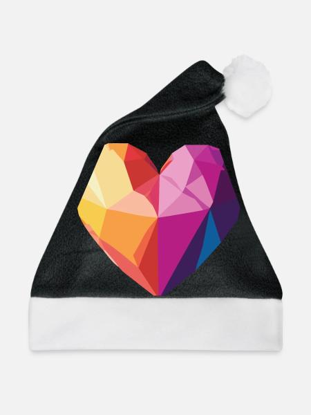 Liebe - Low Poly Herz - Weihnachtsmütze - Schwarz/Weiß
