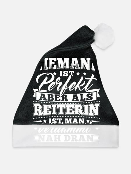 Lustiges Reiten Reiter Reit Shirt - Weihnachtsmütze - Schwarz/Weiß - Vorne