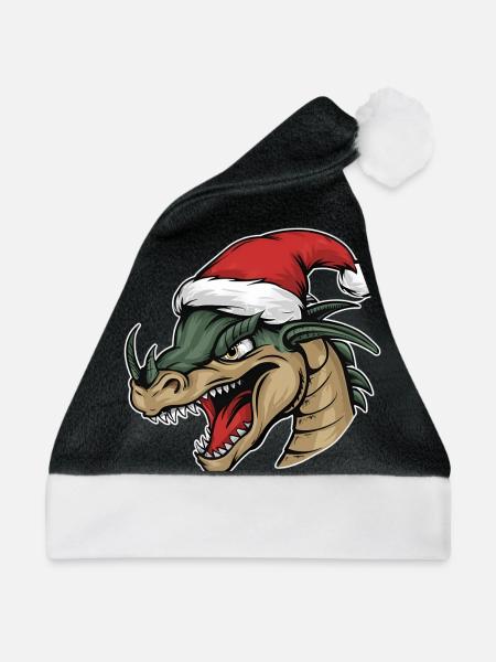 Drache mit Weihnachtsmütze: Festlicher Flammenzaub - Weihnachtsmütze - Schwarz/Weiß