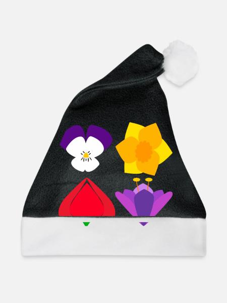 Vier Frühlingsblumen - Weihnachtsmütze - Schwarz/Weiß