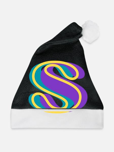Mehrfarbiger Buchstabe s - Weihnachtsmütze - Schwarz/Weiß