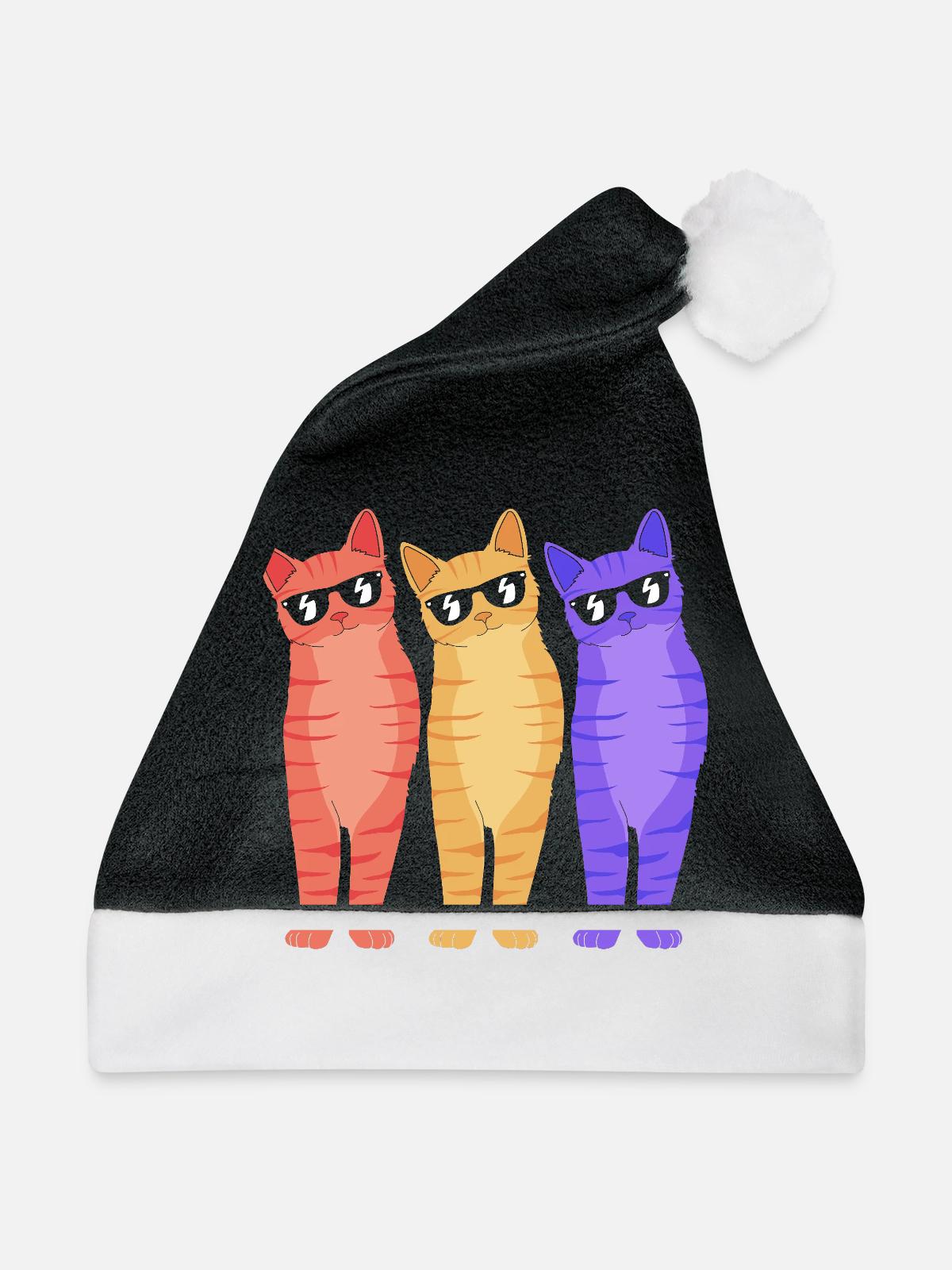 Tabby Katze - Weihnachtsmütze - Schwarz/Weiß - Vorne