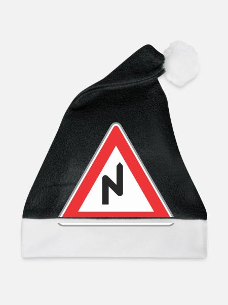Verkehrsschild Zick-Zack-Weg rechts - Weihnachtsmütze - Schwarz/Weiß - Vorne