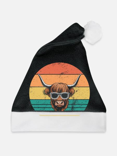 Kuh Rind Hochlandrind - Weihnachtsmütze - Schwarz/Weiß - Vorne