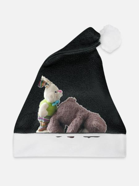 Teddybär Hase - Weihnachtsmütze - Schwarz/Weiß