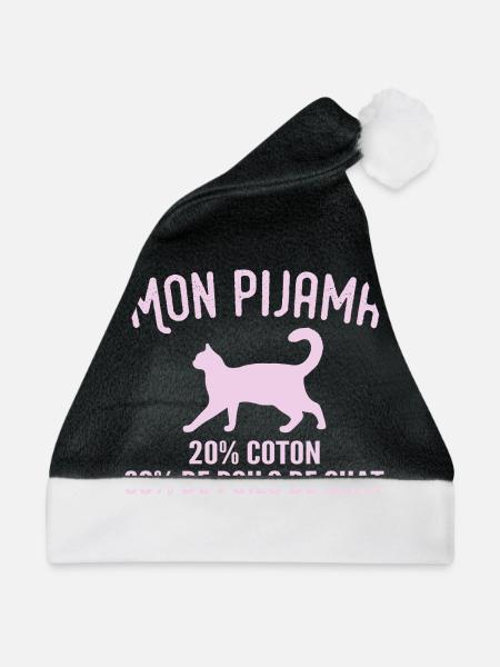 Humorvoller Katzenhaar-Pyjama - Weihnachtsmütze - Schwarz/Weiß