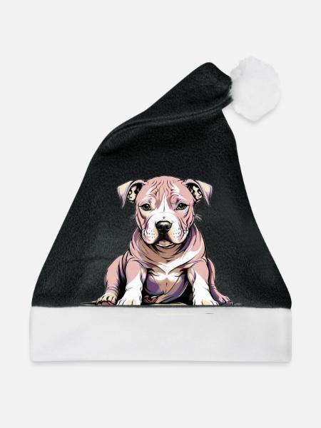 Pitbul Welpe - Weihnachtsmütze - Schwarz/Weiß