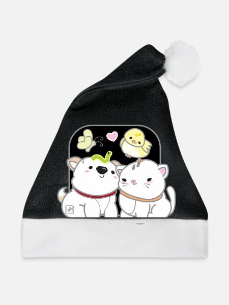 Hund koreanisch - japanischer Stil 13 - Weihnachtsmütze - Schwarz/Weiß - Vorne