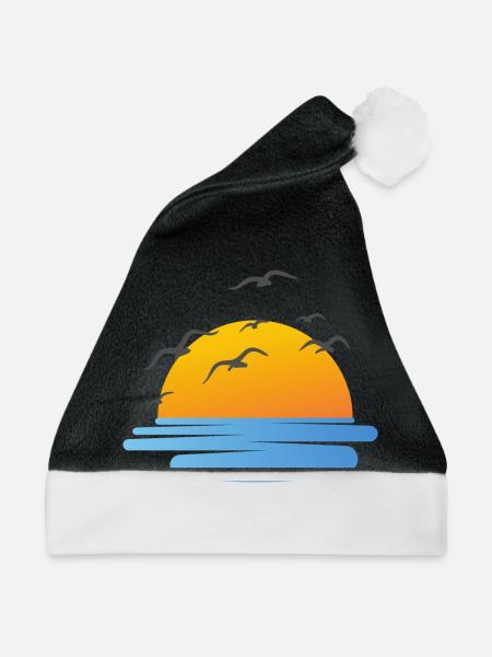 Sonnenuntergang und Wasservögel - Weihnachtsmütze - Schwarz/Weiß