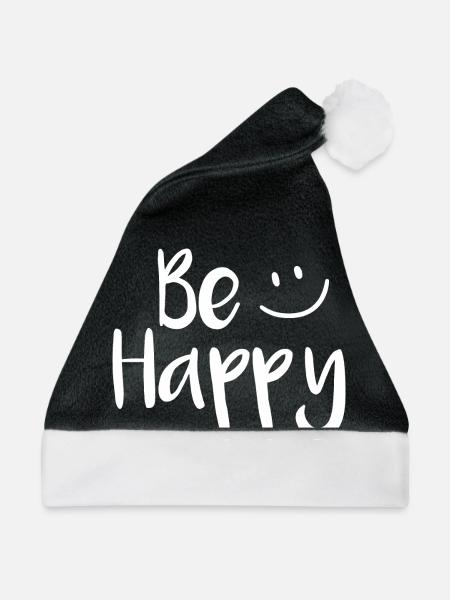 Be Happy - Weihnachtsmütze - Schwarz/Weiß - Vorne