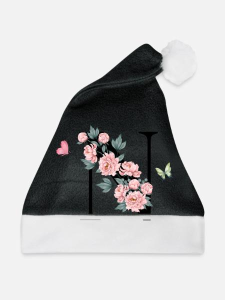 Buchstabe n rosa Blumen - Weihnachtsmütze - Schwarz/Weiß