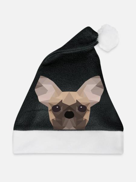 French Bulldog Low Poly - Weihnachtsmütze - Schwarz/Weiß