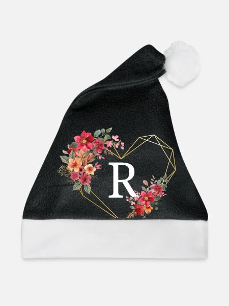 Blumiger goldener Herzbuchstabe - Weihnachtsmütze - Schwarz/Weiß