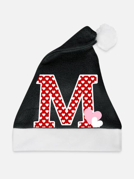 Buchstabe m Herz - Weihnachtsmütze - Schwarz/Weiß - Vorne