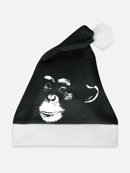 Schimpanse - Chimp - Chimpanzee - Weihnachtsmütze - Schwarz/Weiß - Vorne