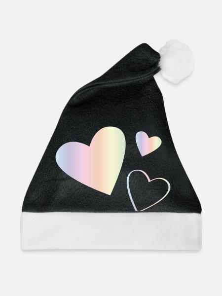 Pastel Regenbogen Herzen - Weihnachtsmütze - Schwarz/Weiß - Vorne